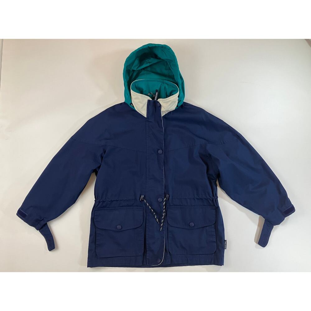 Vintage Pacific Trail Women S Colorblock Hooded Jacket Navy Teal 90s Outdoor